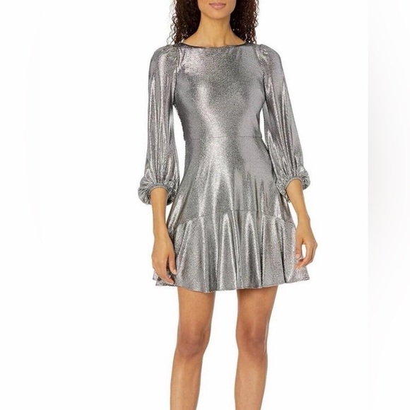 Eliza J Metallic Silver Long Sleeve Dress - Picture 2 of 7